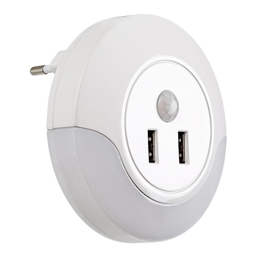 Rabalux - LED Öövalgusti pistikupessa koos anduriga 2xUSB LED/13,9W/230V 3000K