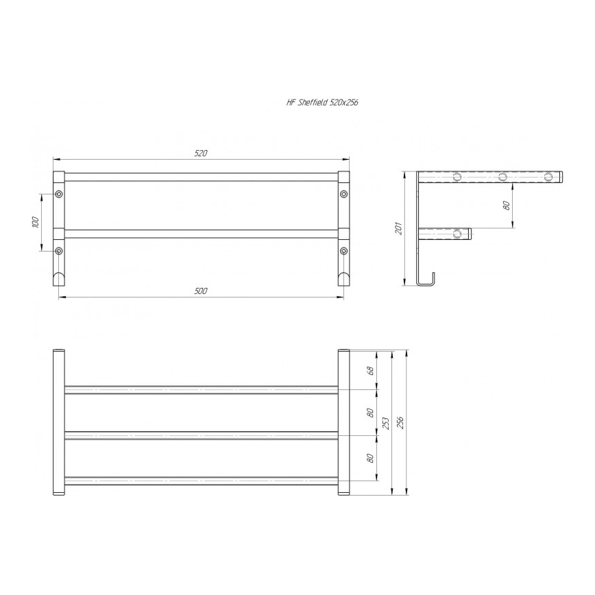 Rätikuhoidik vannitoa radiaatorile HF SHEFFIELD 52x25,6 cm valge