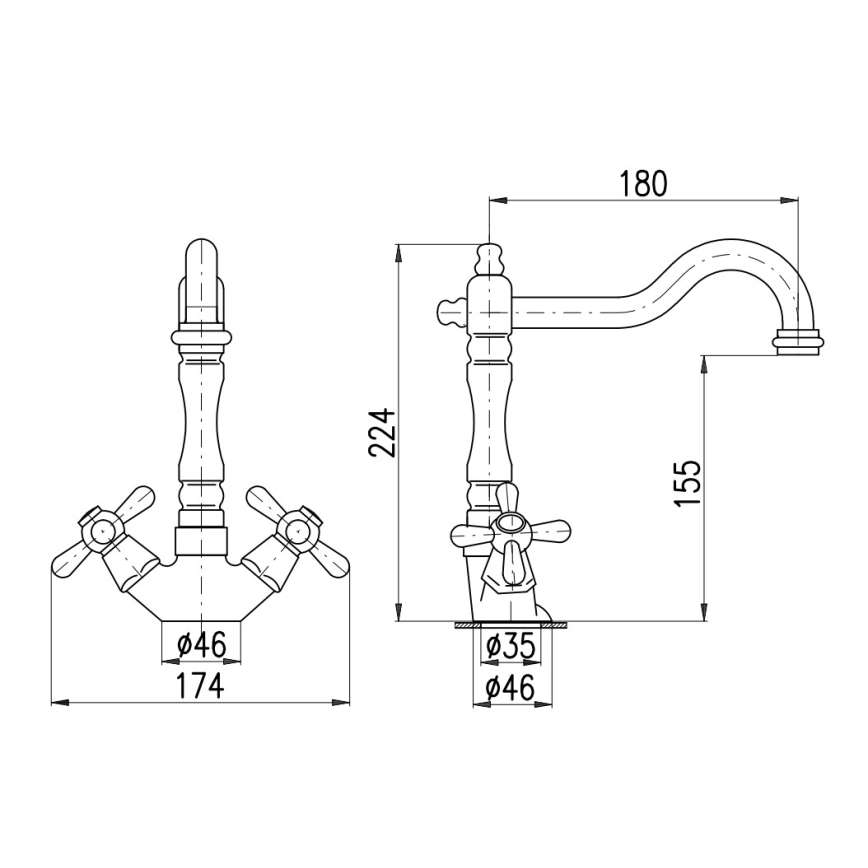 RAV Slezák MK121.0/8CMATSM - Valamu segisti + äravool MORAVA RETRO 22,4 cm must/messing