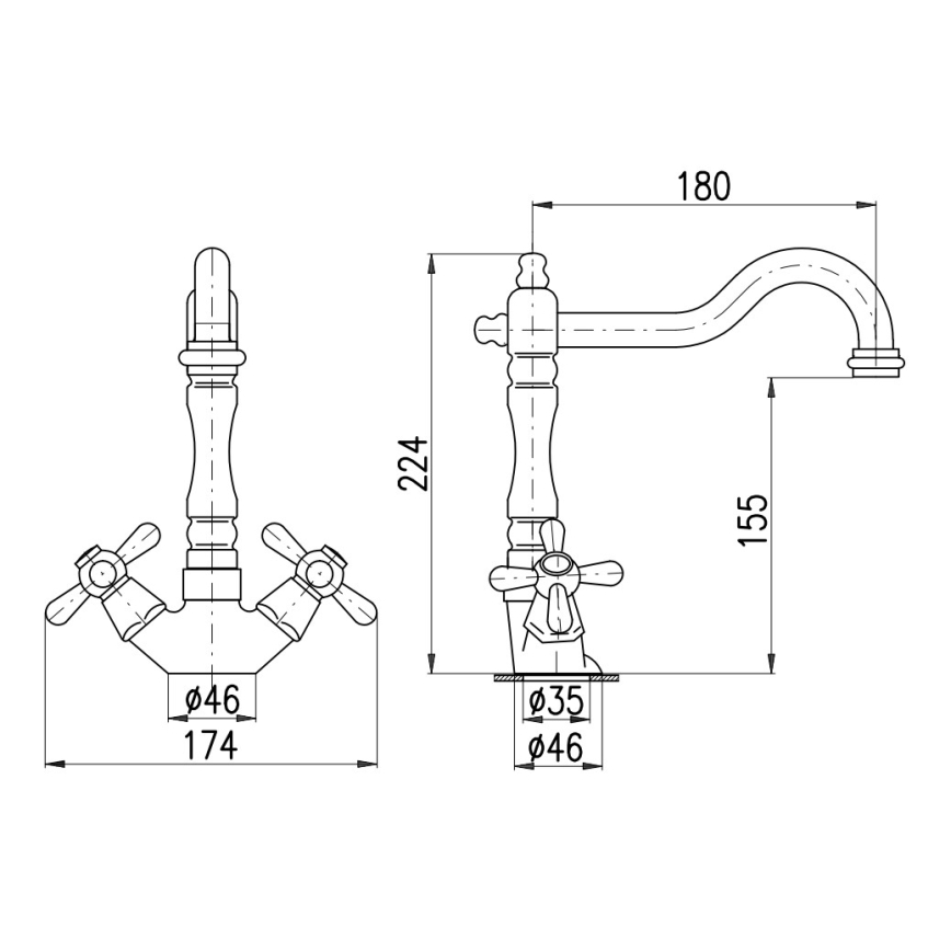 RAV Slezák MK121.0/8SM - köögi-/valamu segisti + kraanivars MORAVA RETRO 22,4 cm vanamessing