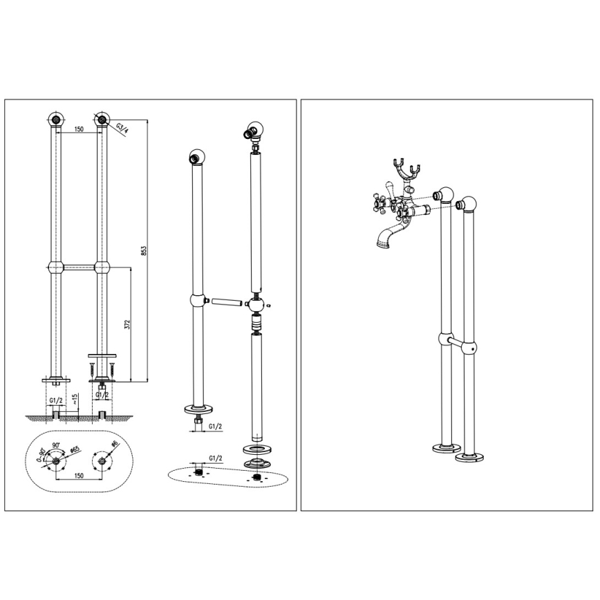 RAV Slezák MK150.5/2CMATSM - Vannisegisti komplekt MORAVA RETRO must/messing