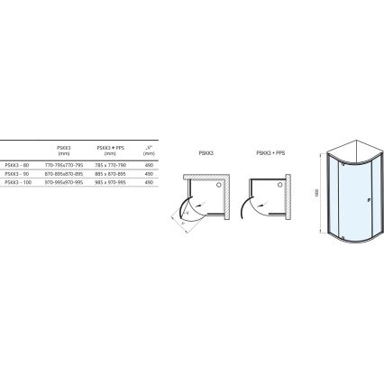 Ravak 37677U00Z1 - kolmeosaline veerandringikujuline PIVOT dušinurk 90x90 cm, satiin