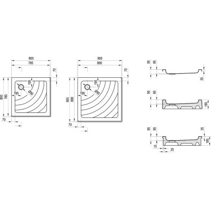 Ravak A007701120 - Ruudukujuline dušialus ANGELA 90x90 cm valge