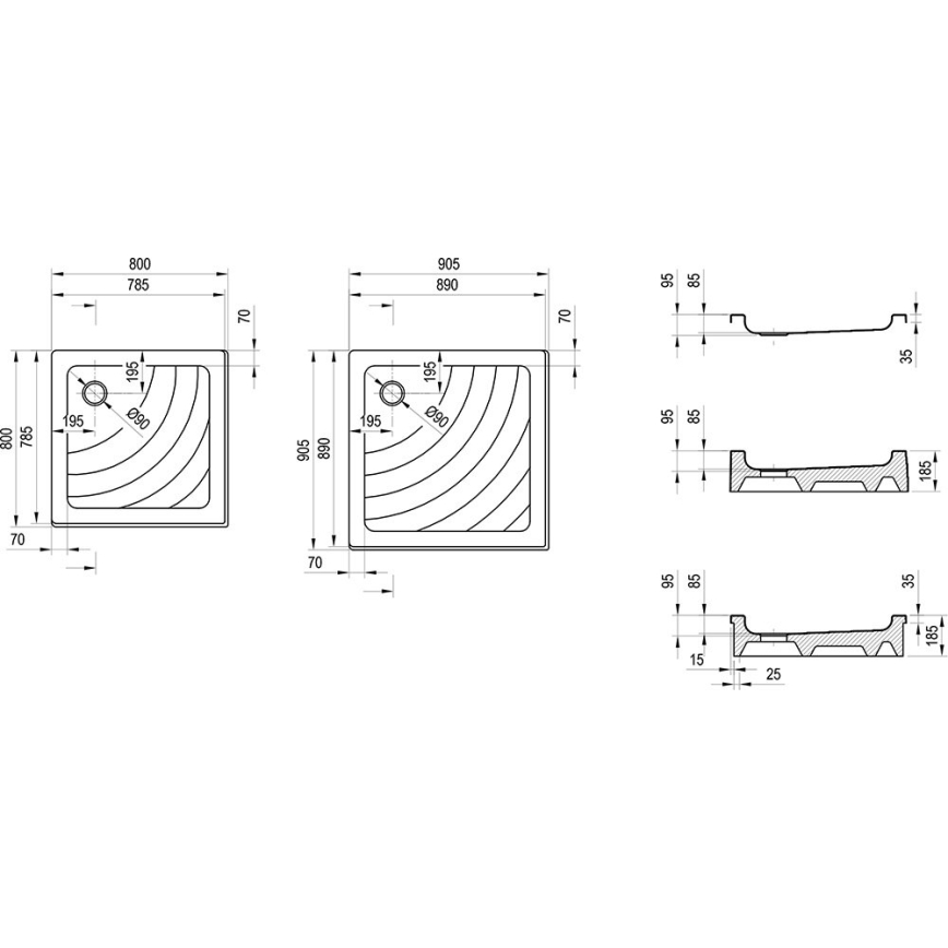 Ravak A007701120 - Ruudukujuline dušialus ANGELA 90x90 cm valge
