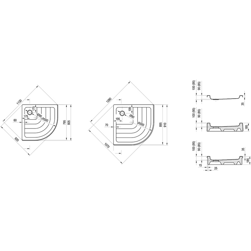 Ravak A204001120 - Veerandringikujuline dušialus RONDA 80x80 cm valge
