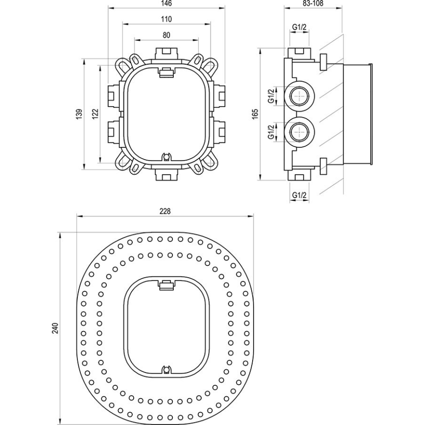 Ravak X070139 - Põhikeha peidetud segistitele R-BOX VARI 13,9x14,6 cm