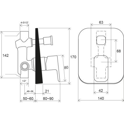 Ravak X070156 - Duši segisti peidetud paigaldamiseks FREE must