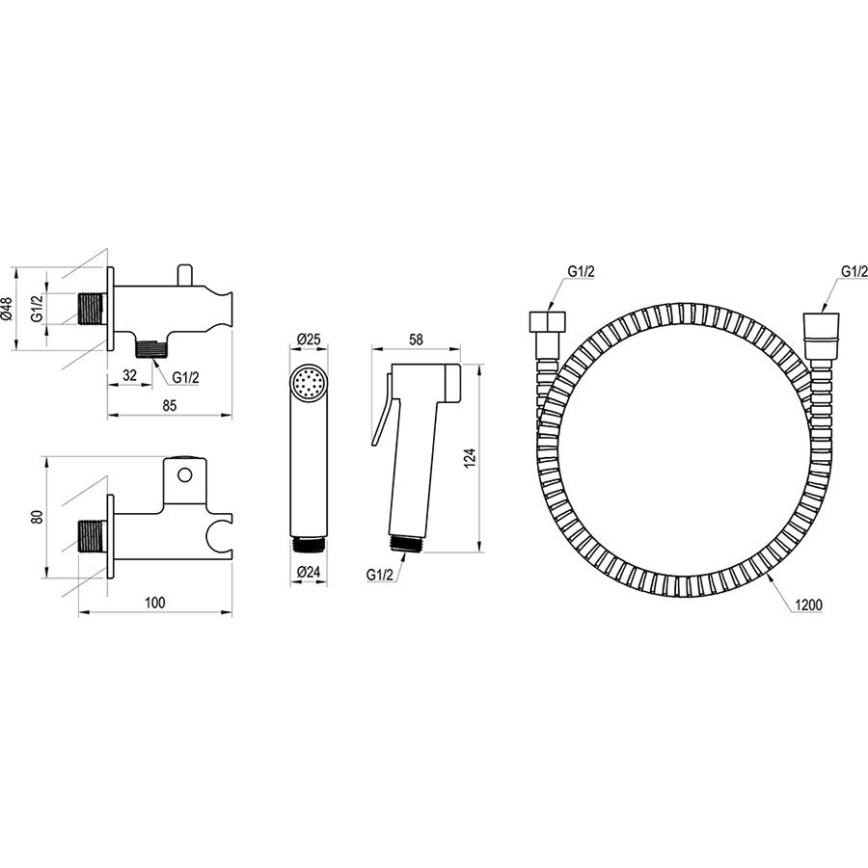 Ravak X070166 - käeshoitav bideepihusti peidetud paigaldamiseks läikiv kroom