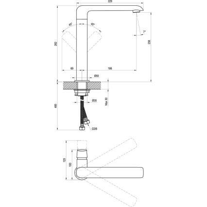 Ravak X070174 - valamu-/köögisegisti FLAT 26,2 cm matt must