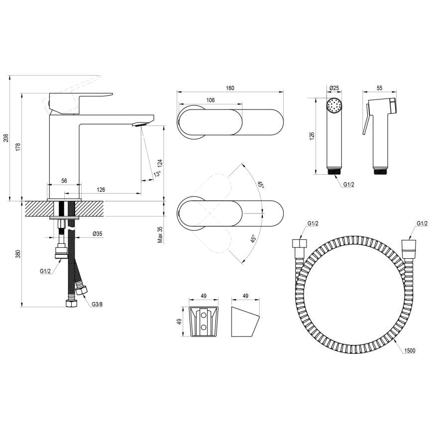 Ravak X070462 - Valamusegisti bidee pihustiga CHROME must