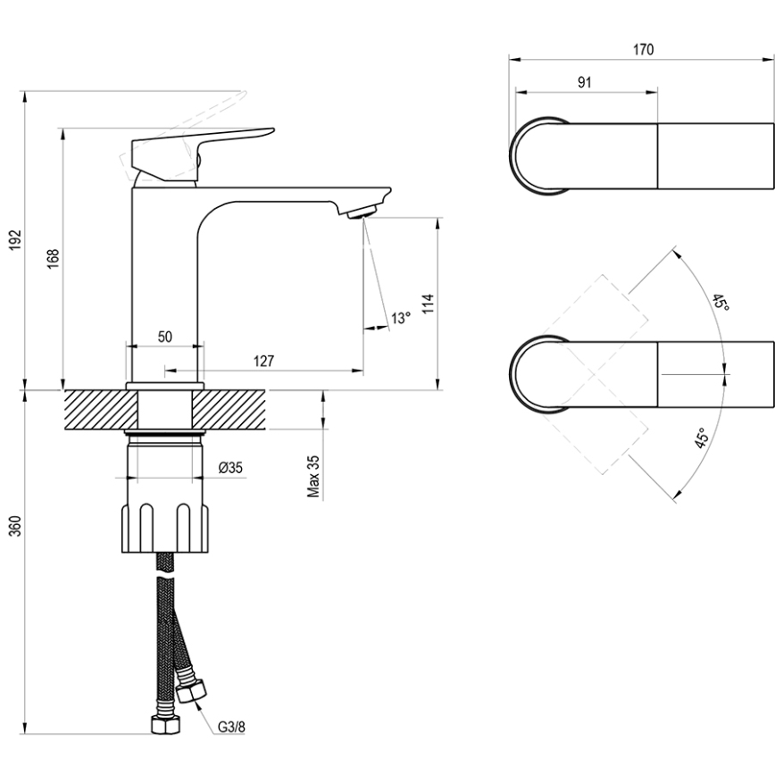 Ravak X070652 - Valamu segisti PLAN 16,8 cm harjatud grafiit