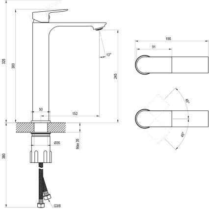 Ravak X070653 - PLAN valamusegisti 30 cm harjatud grafiit