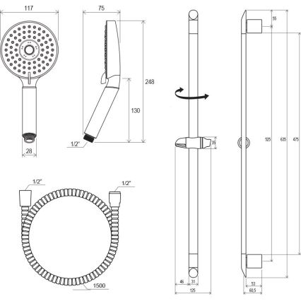 Ravak X07P177 - dušikomplekt läikiva kroomiga