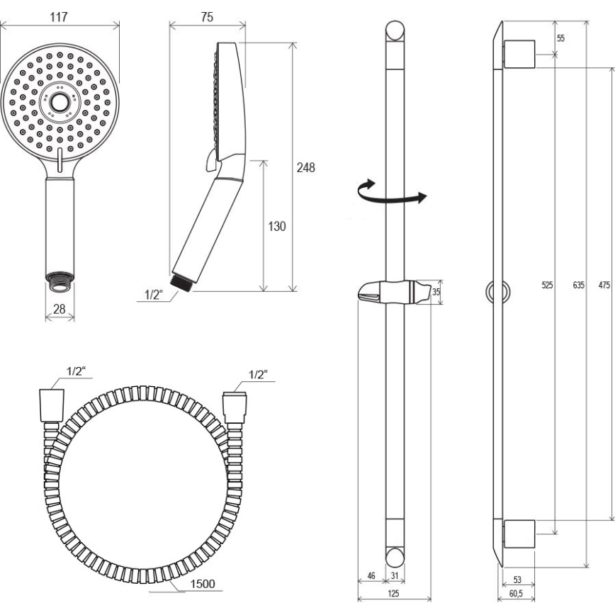 Ravak X07P177 - dušikomplekt läikiva kroomiga