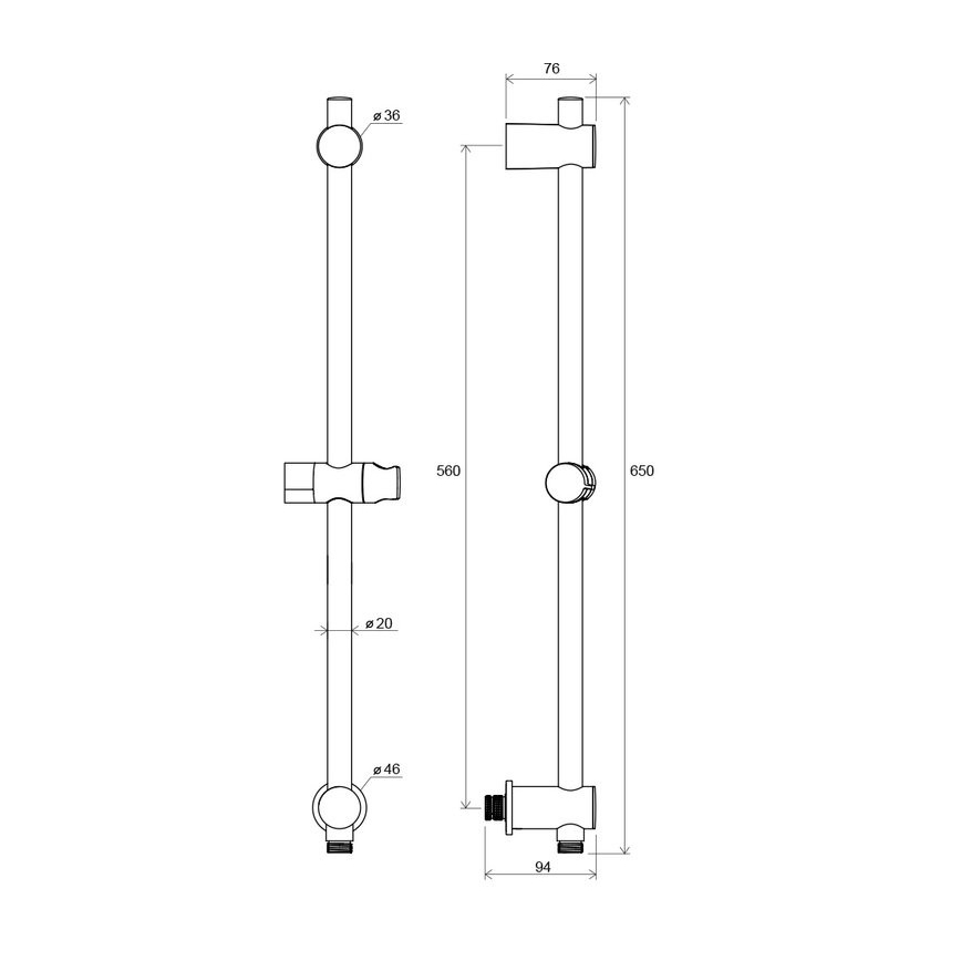 Ravak X07P342 - Dušivarras seinaühendusega 65 cm, läikiv kroom