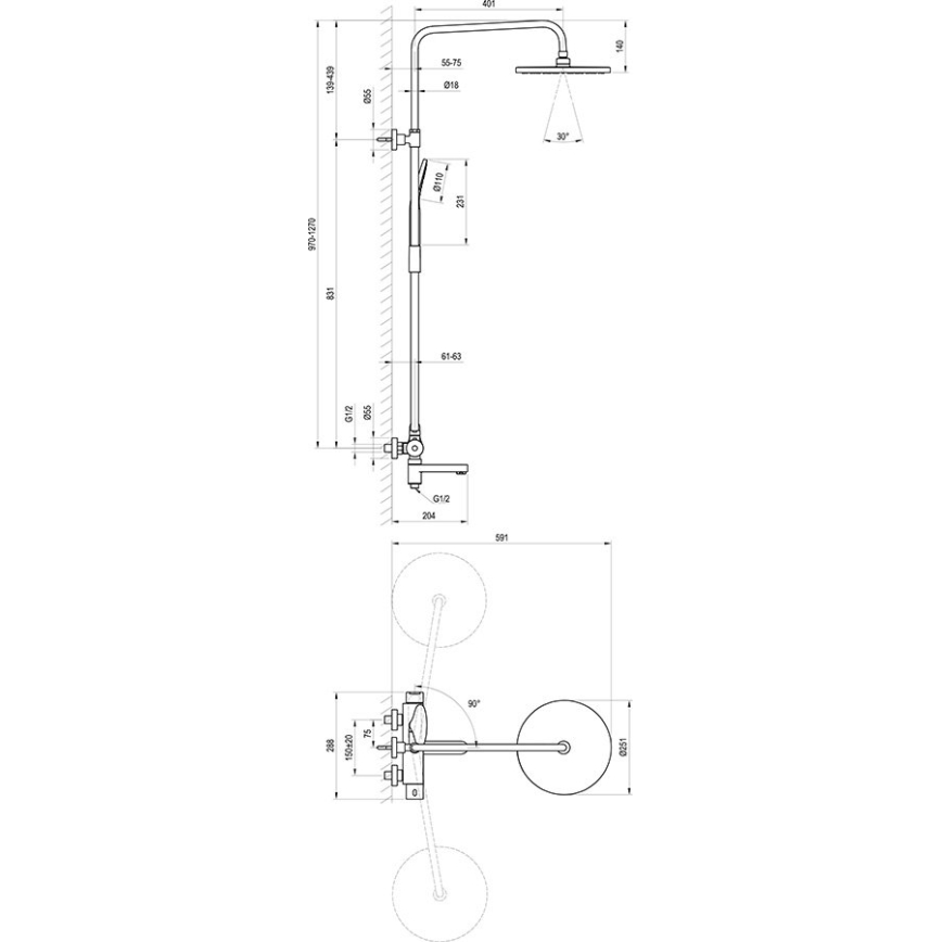 Ravak X07P642 - dušikomplekt koos segistiga, läikiv kroom