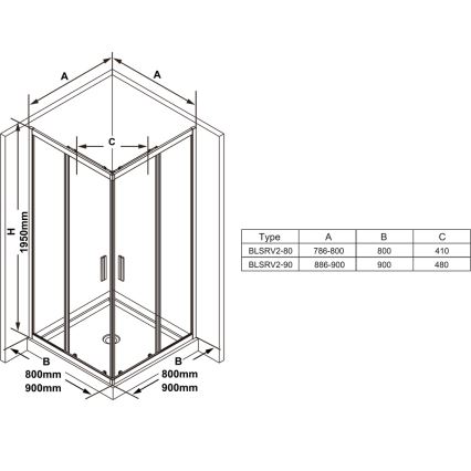 Ravak X1LM70300Z1 - BLIX SLIM dušinurk, 4-osaline, 90x90 cm, must