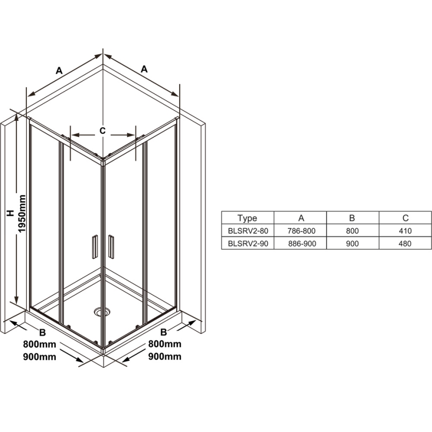 Ravak X1LM70300Z1 - BLIX SLIM dušinurk, 4-osaline, 90x90 cm, must