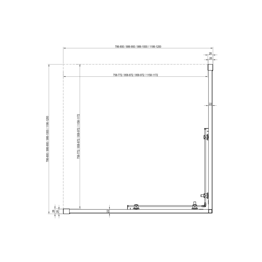 Ravak X1LM70300Z1 - BLIX SLIM dušinurk, 4-osaline, 90x90 cm, must