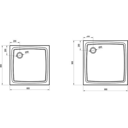 Ravak XA037711010 - ruudukujuline dušialus PERSEUS 90x90 cm valge