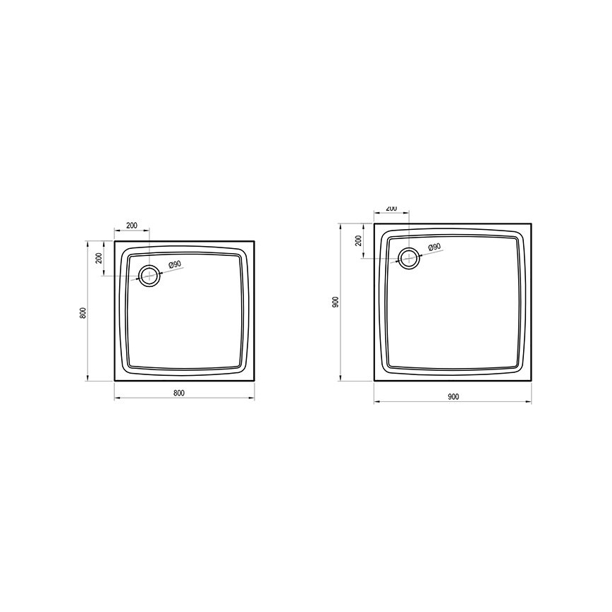 Ravak XA037711010 - ruudukujuline dušialus PERSEUS 90x90 cm valge