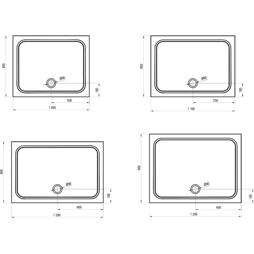 Ravak XA04A701010 - GIGANT ristkülikukujuline dušialus 100x90 cm valge