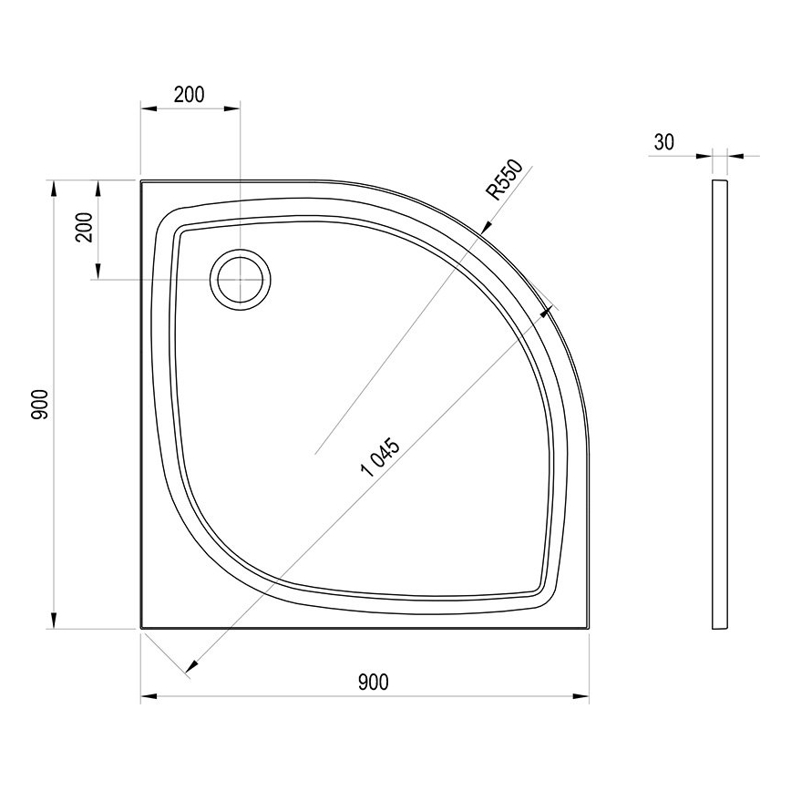 Ravak XA237711010B - ELIPSO veerandringikujuline dušialus 90x90 cm, valge