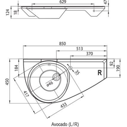 Ravak XJ1P1100000 - AVOCADO seinale kinnitatav valamu 85x45 cm, valatud marmor/valge