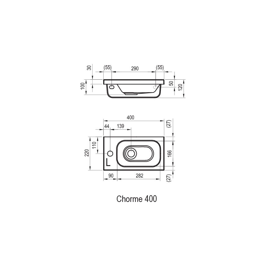Ravak XJGP1100000 - Seinale paigaldatav valamu CHROME 40x22 cm valatud marmor/valge