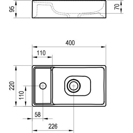 Ravak XJX01240000 - VEDA SLIM lauale paigaldatav valam 40x22 cm keraamika/valge