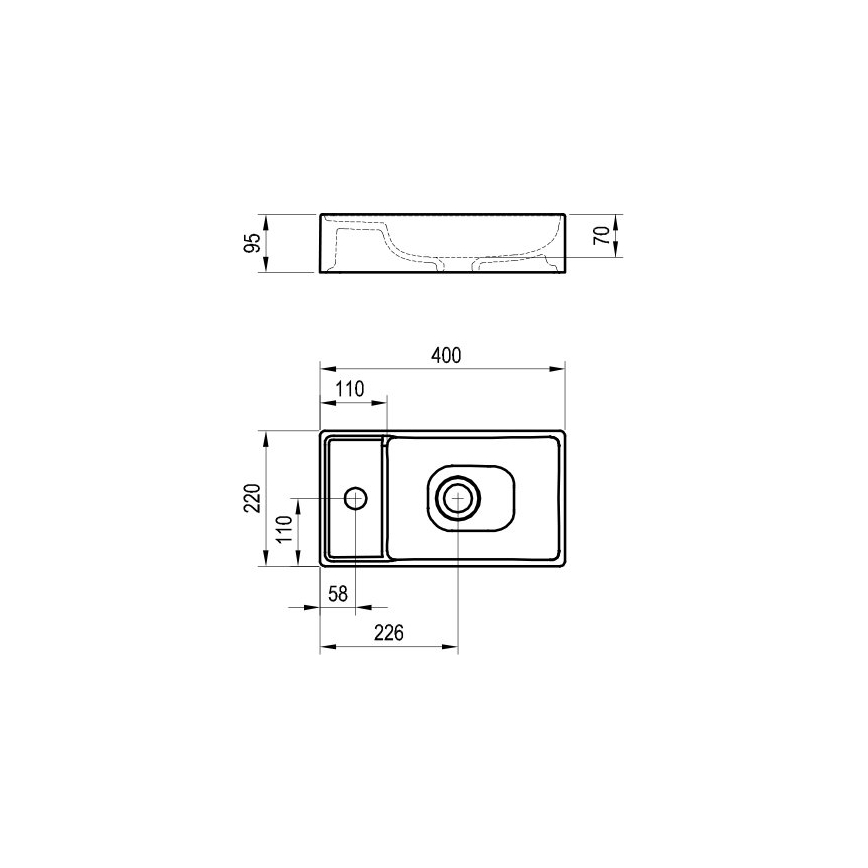 Ravak XJX01240000 - VEDA SLIM lauale paigaldatav valam 40x22 cm keraamika/valge
