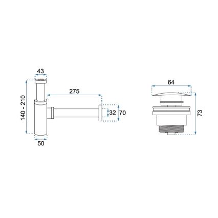 REA-A5215 - Valamu sifoon CLICK-CLACK äravooluga, läbimõõduga 6,4 cm, mattmust