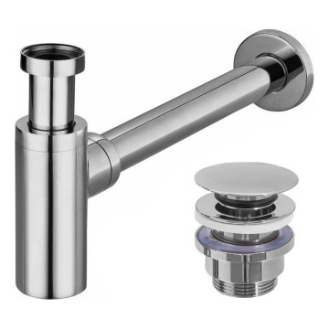 REA-A5693 - Valamu sifoon CLICK-CLACK-äravooluga, läbimõõt 6,4 cm, läikiv kroom