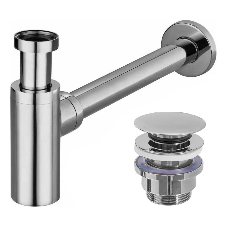REA-A5693 - Valamu sifoon CLICK-CLACK-äravooluga, läbimõõt 6,4 cm, läikiv kroom