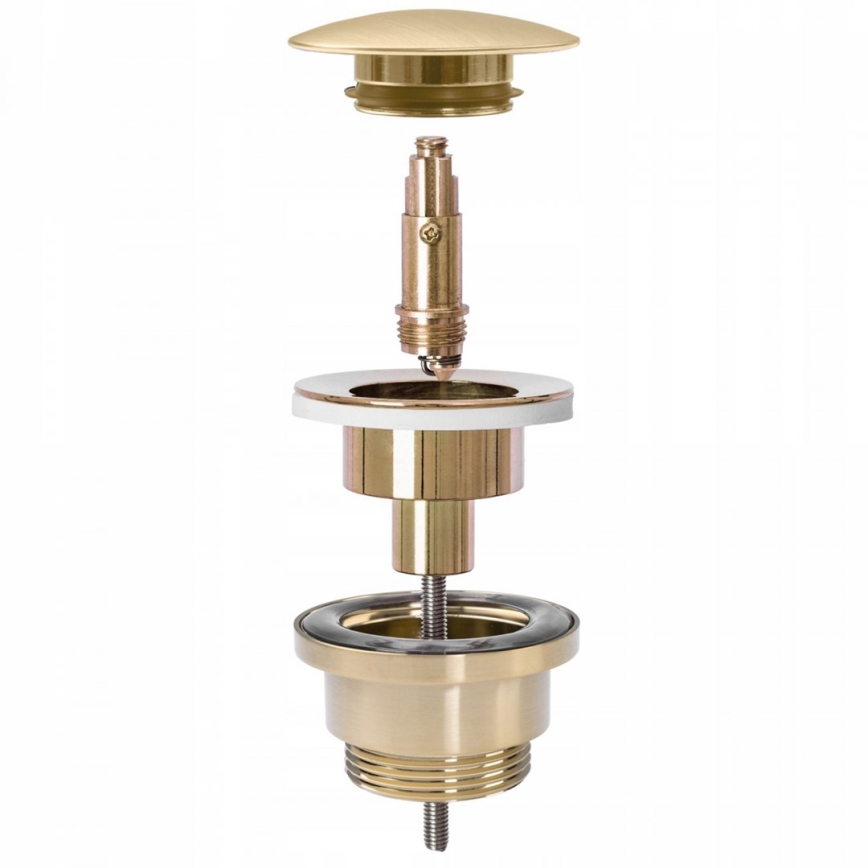 REA-A8585 - CLICK-CLACK valamu äravoolukork, läbimõõt 6,4 cm, harjatud kuldne