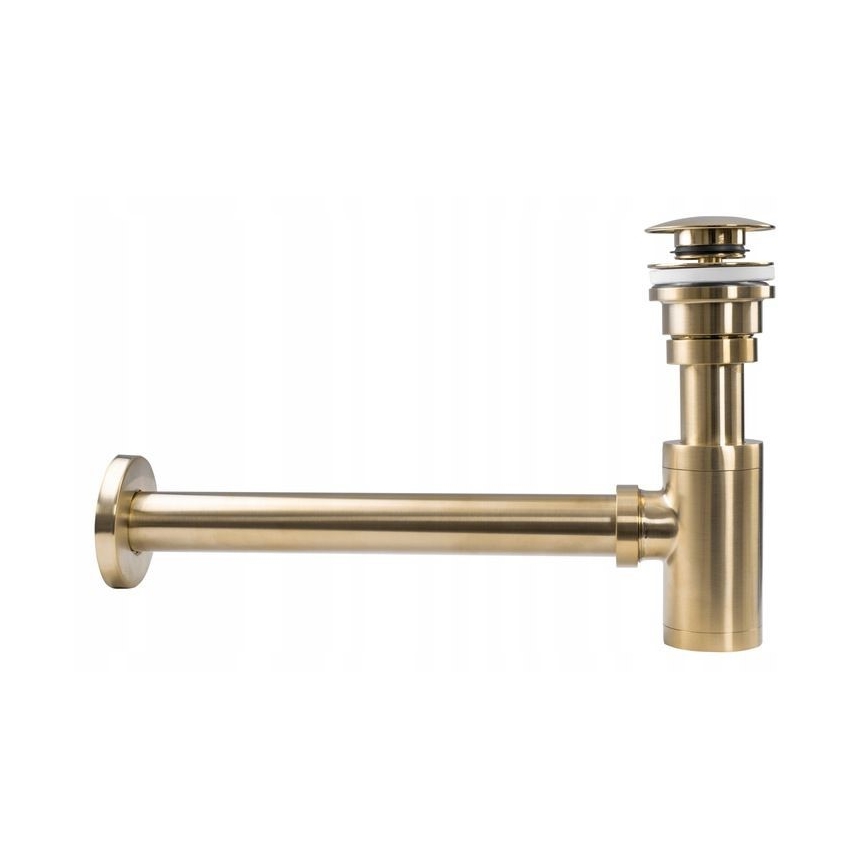 REA-A8586 - Valamu sifoon CLICK-CLACK äravooluga, läbimõõt 6,4 cm, harjatud kuld