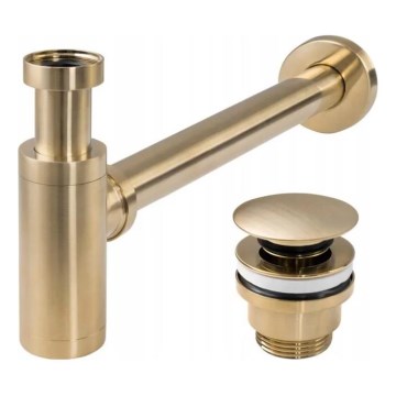 REA-A8586 - Valamu sifoon CLICK-CLACK äravooluga, läbimõõt 6,4 cm, harjatud kuld