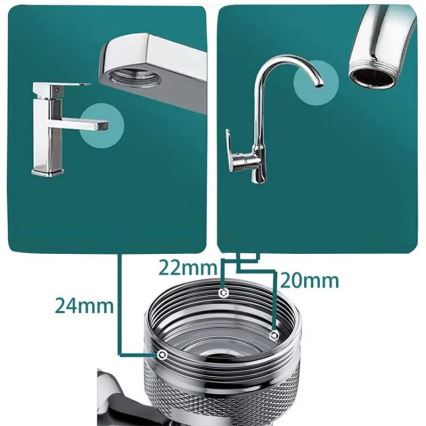 REA-B0660 - Pööratav adapter valamu segistile, läikiv kroom