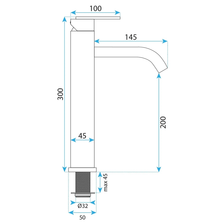 REA-B5509 - Valamusegisti ONTARIO 30 cm, harjatud kuldviimistlusega