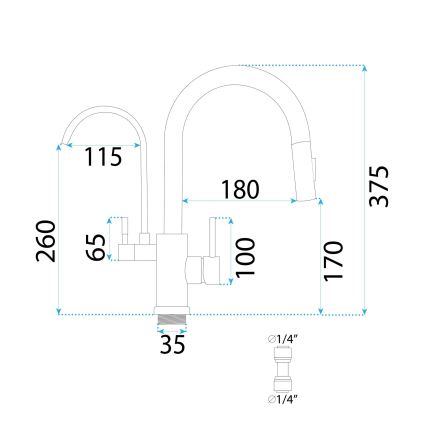 REA-B8989 - Valamu segisti väljatõmmatava pihustiga ja filtriga ECO FRESH 37,5 cm kuldne