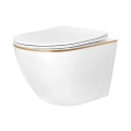 REA-C6806 - Seinale kinnitatav WC-pott koos kaanega CARLO MINI TORNADO RIMLESS keraamika/valge/kuldne