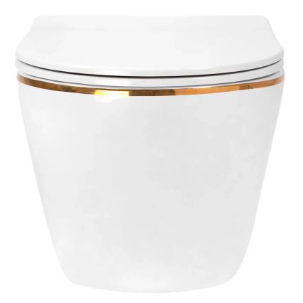 REA-C6806 - Seinale kinnitatav WC-pott koos kaanega CARLO MINI TORNADO RIMLESS keraamika/valge/kuldne