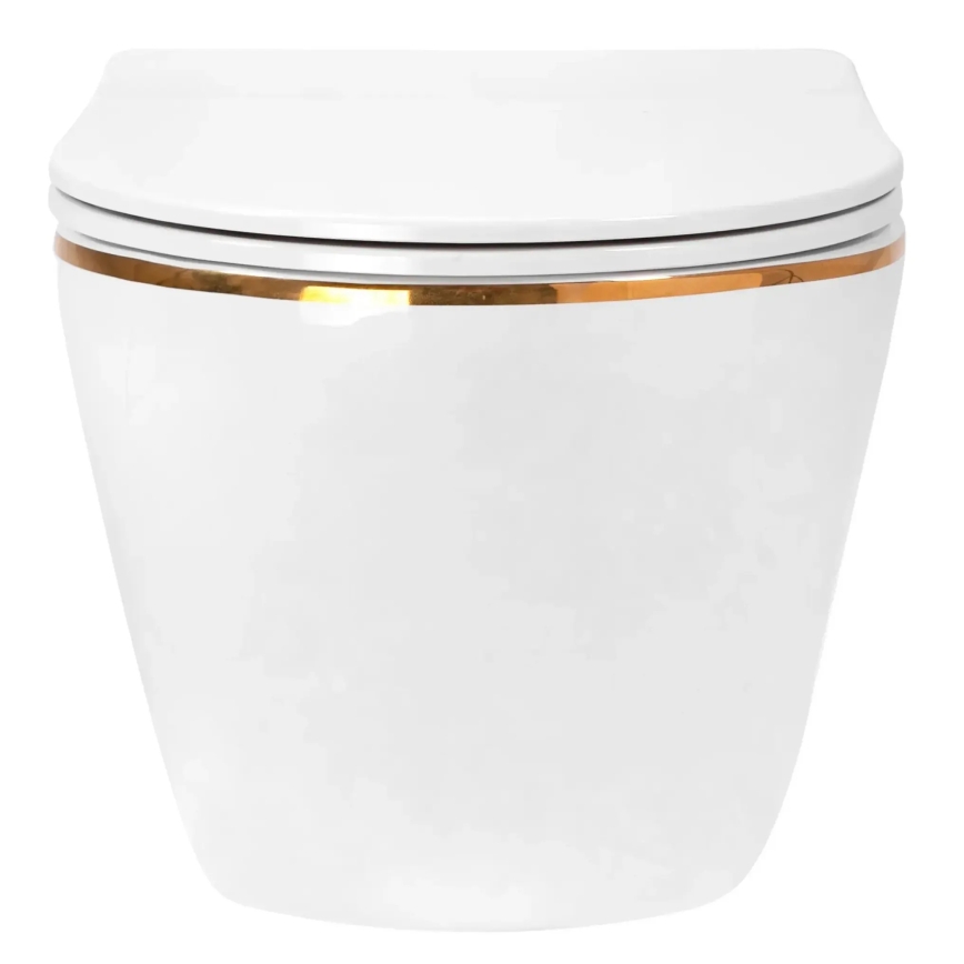 REA-C6806 - Seinale kinnitatav WC-pott koos kaanega CARLO MINI TORNADO RIMLESS keraamika/valge/kuldne