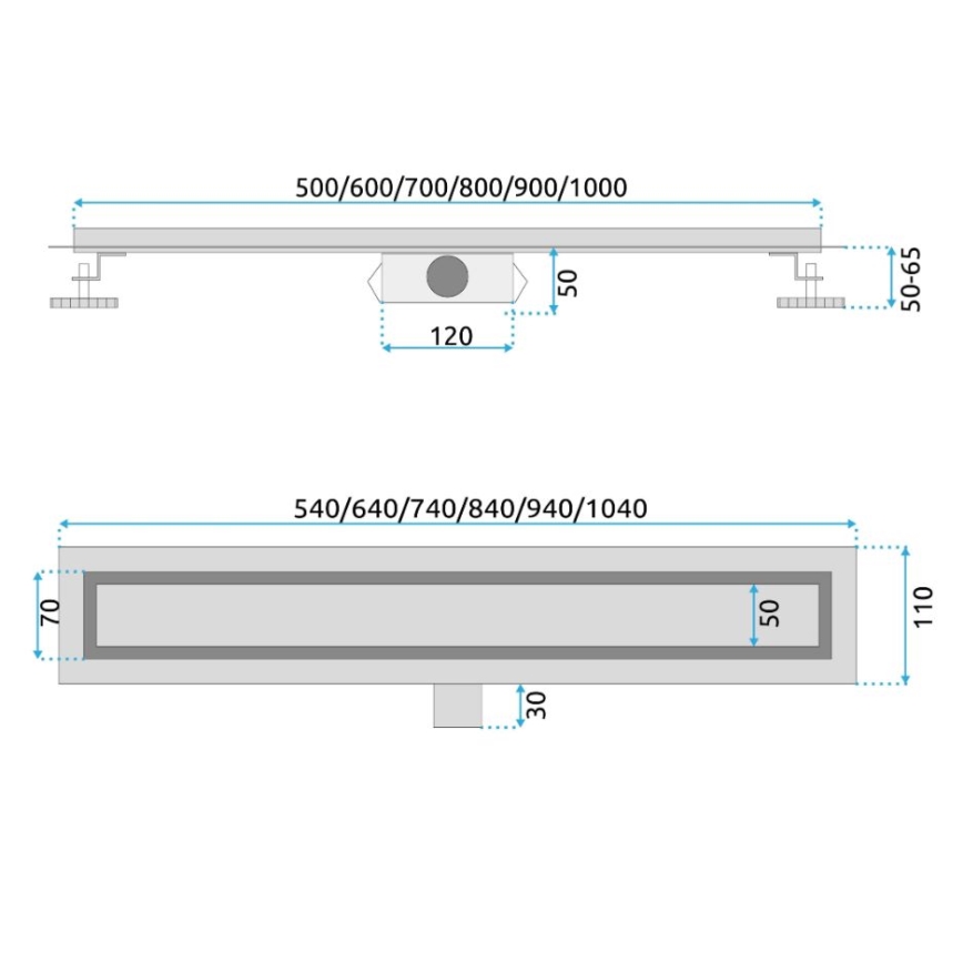 REA-G2562 - NEOX äravoolukanal 70 cm roostevaba teras/kuldne