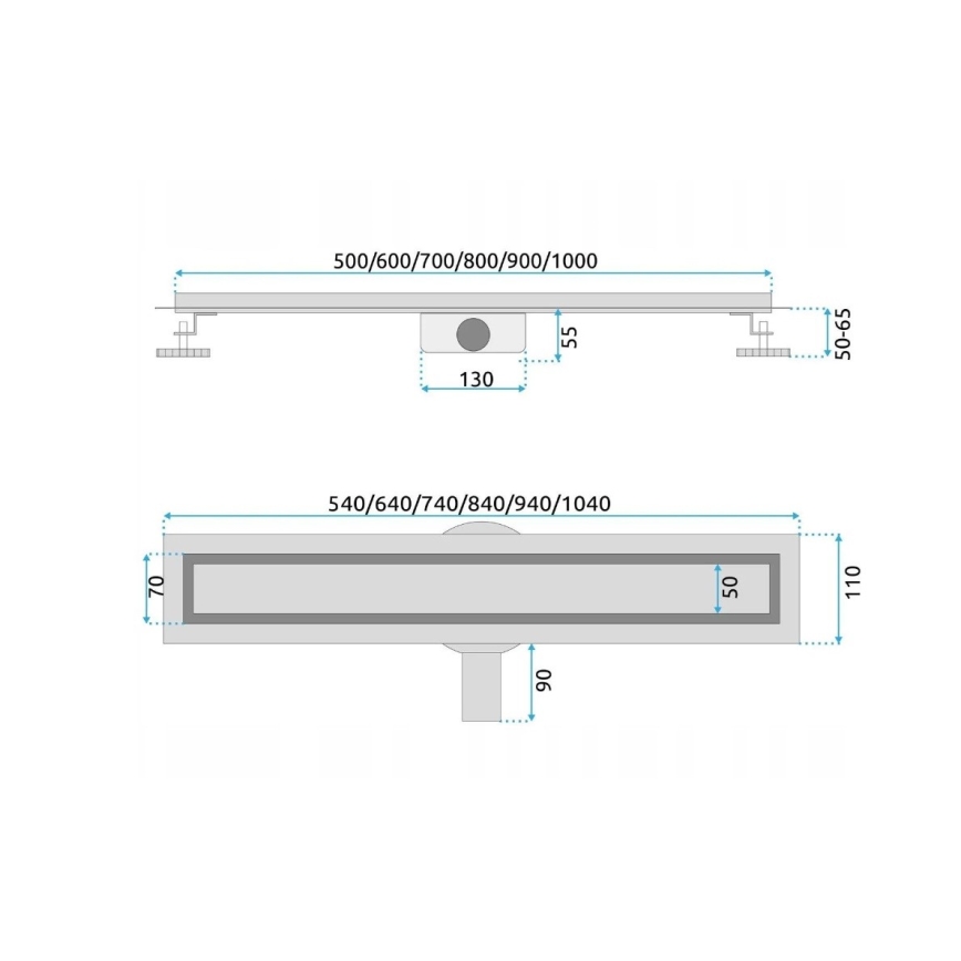 REA-G7802 - NEOX PRO 70 cm lineaarne põrandakaev roostevabast terasest/must