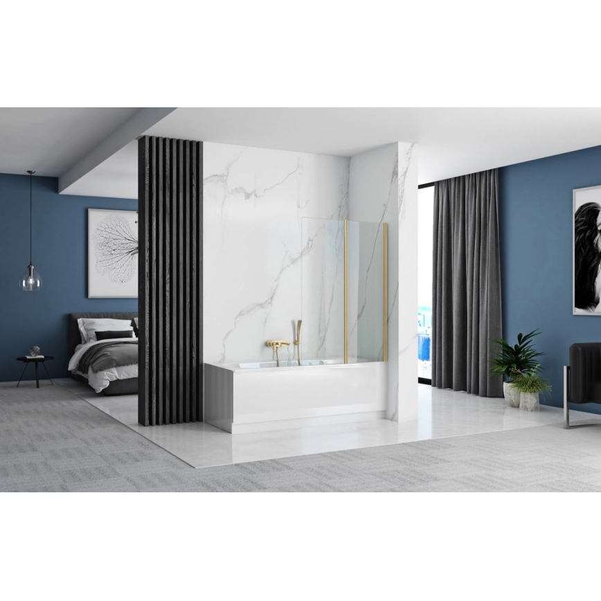 REA-K9777 - Kokkupandav vannisein AGAT 140x100 cm harjatud kuld/läbipaistev