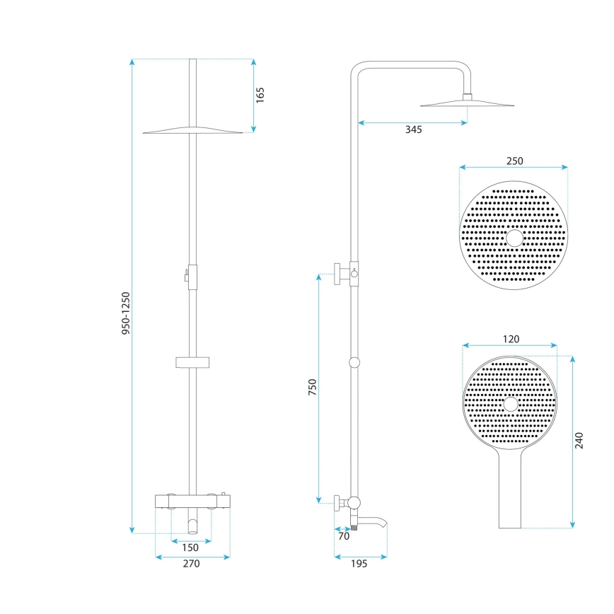 REA-P5960 - Dušikomplekt termostaatsegistiga LUNGO DIAMOND kuldne