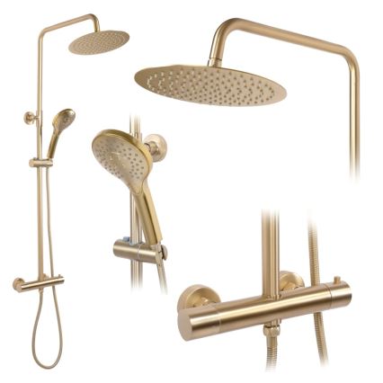 REA-P6602 - Dušikomplekt termostaadiga VINCENT, harjatud kuldne