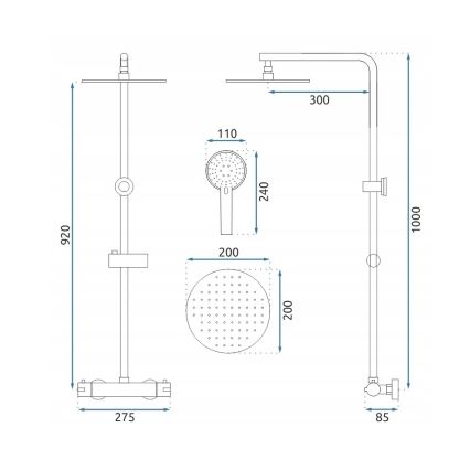 REA-P8413 - BLISS termostaatsegistiga dušikomplekt, harjatud kuld