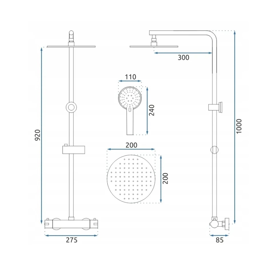 REA-P8413 - BLISS termostaatsegistiga dušikomplekt, harjatud kuld